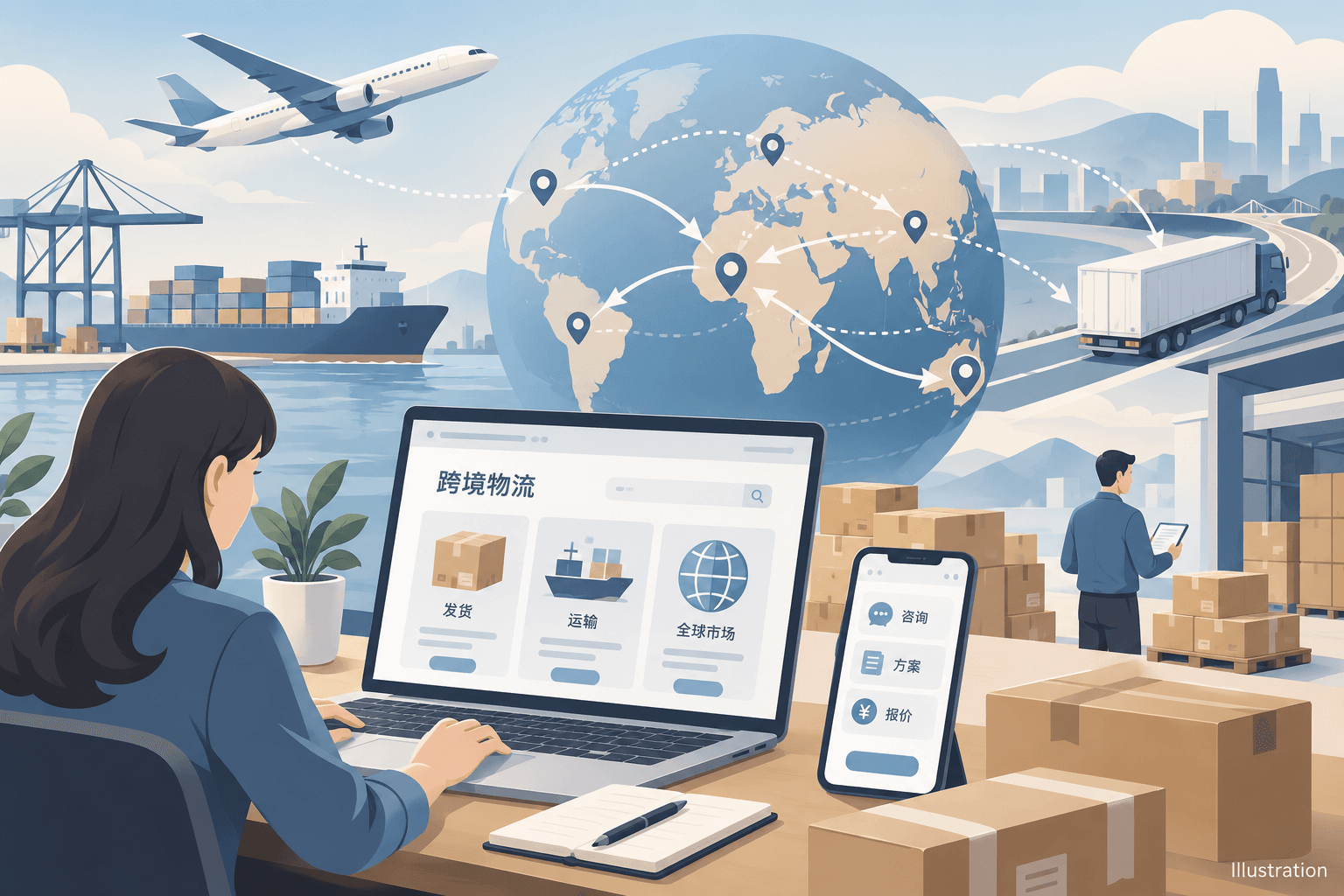 Illustration of cross-border logistics and localized marketing