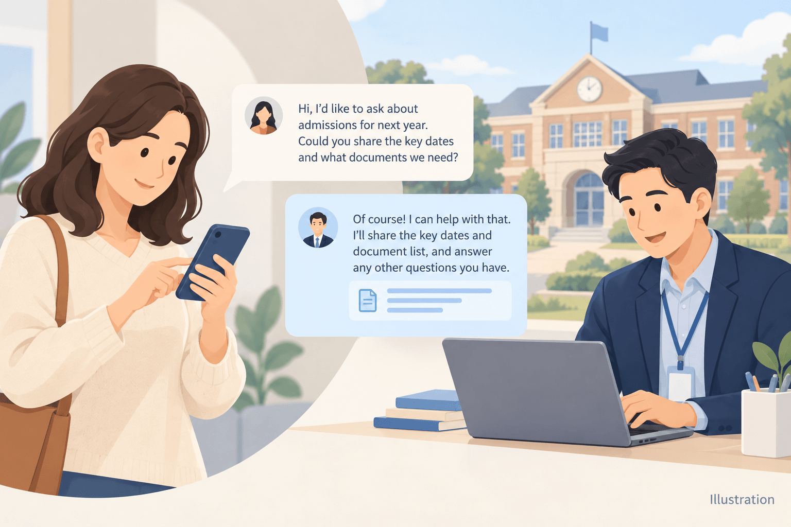 Illustration of school admissions customer support