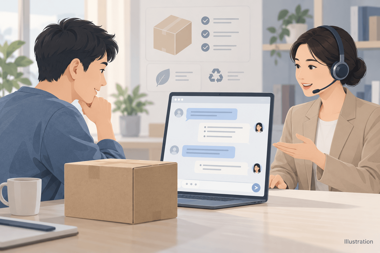 Illustration of customer support for packaging services