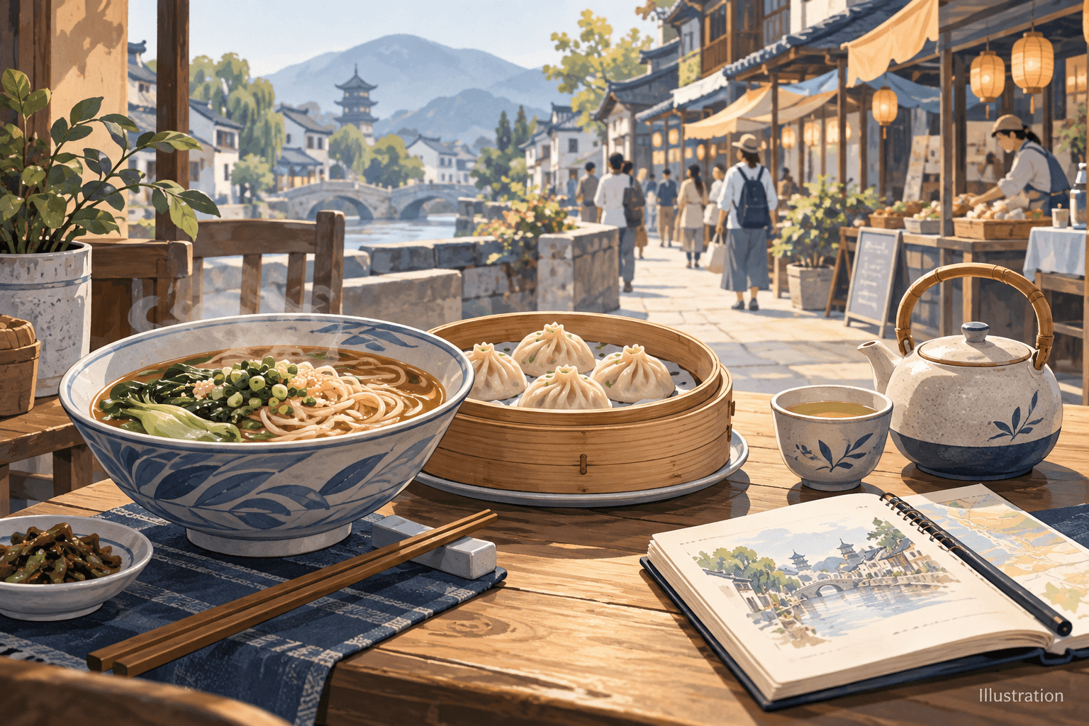 Illustration of local food and restaurant travel content