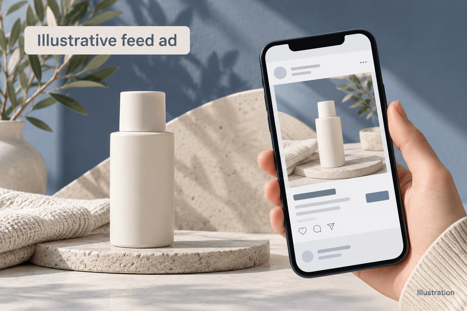 Illustrative cosmetics feed advertisement